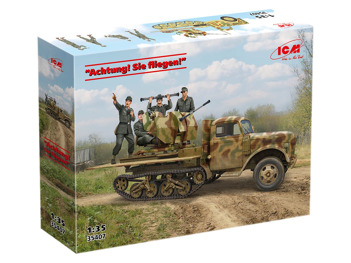 ICM 1:35 "Achtung! Sie fliegen!" Sd.Kfz.3b with 2 cm Flak 38 and 4 Crew Figures - ICM35407