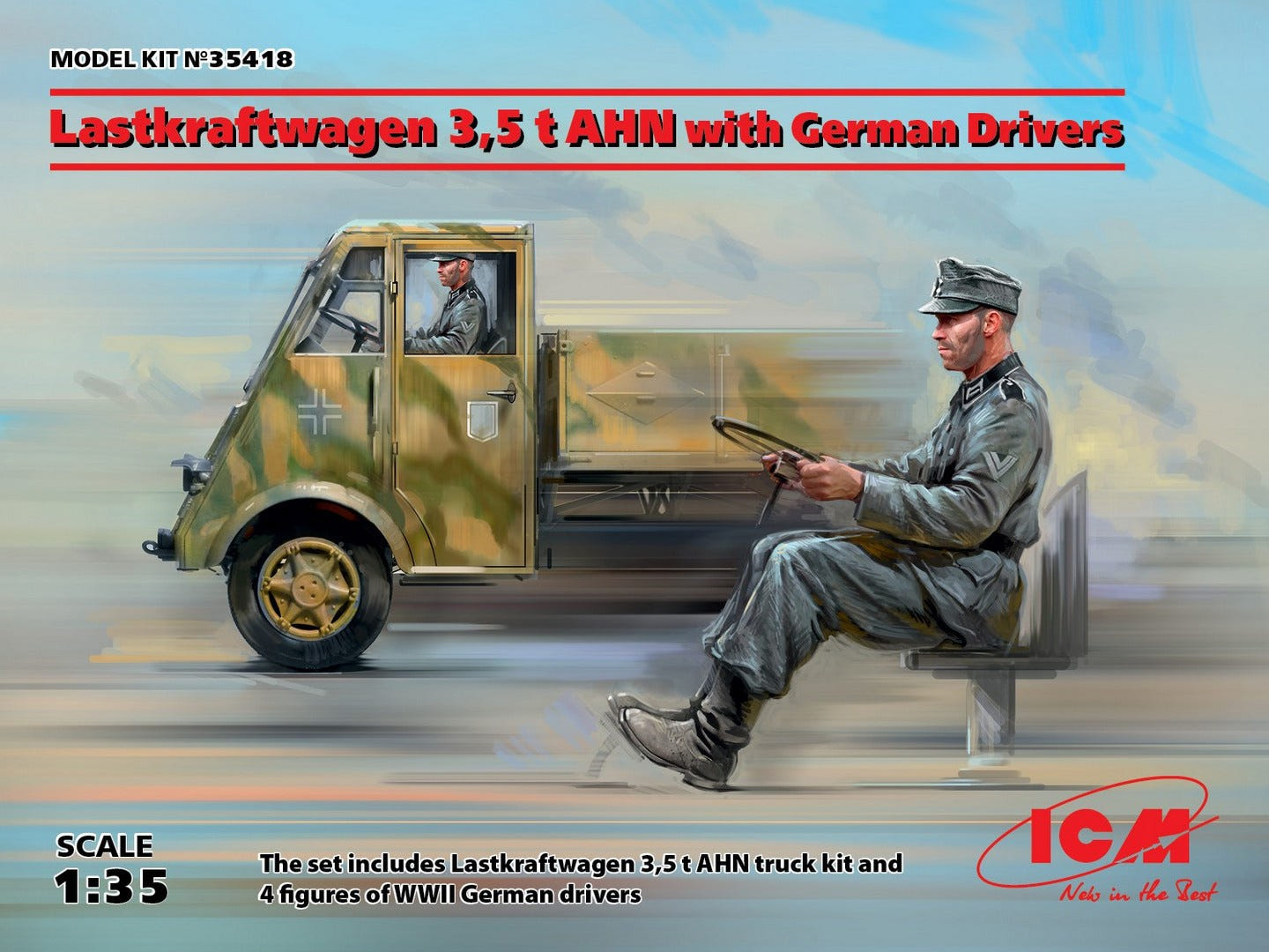 ICM 1:35 Lastkraftwagen 3 5 t AHN with 4 German Driver Figures - ICM35418