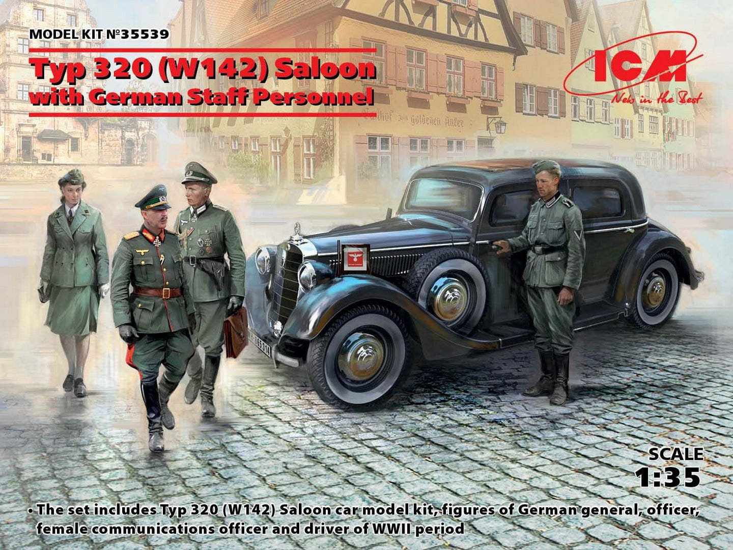 ICM 1:35 Typ 320 (W142) Saloon with German Staff Personnel 4 Figures - ICM35539