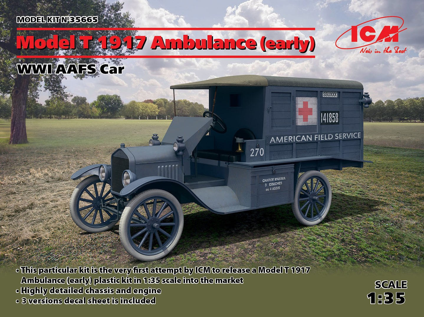 ICM 1:35 Model T 1917 Ambulance (Early) WWI AAFS Car - ICM35665