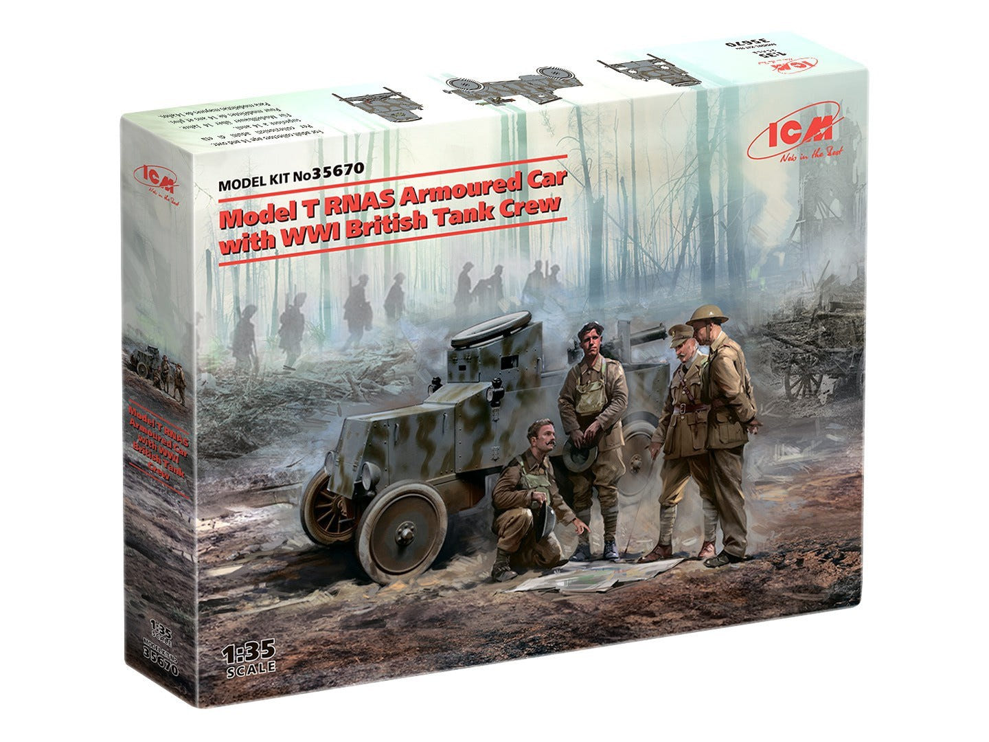ICM 1:35 Model T RNAS Armoured Car with 4 WWI British Tank Crew Figures - ICM35670