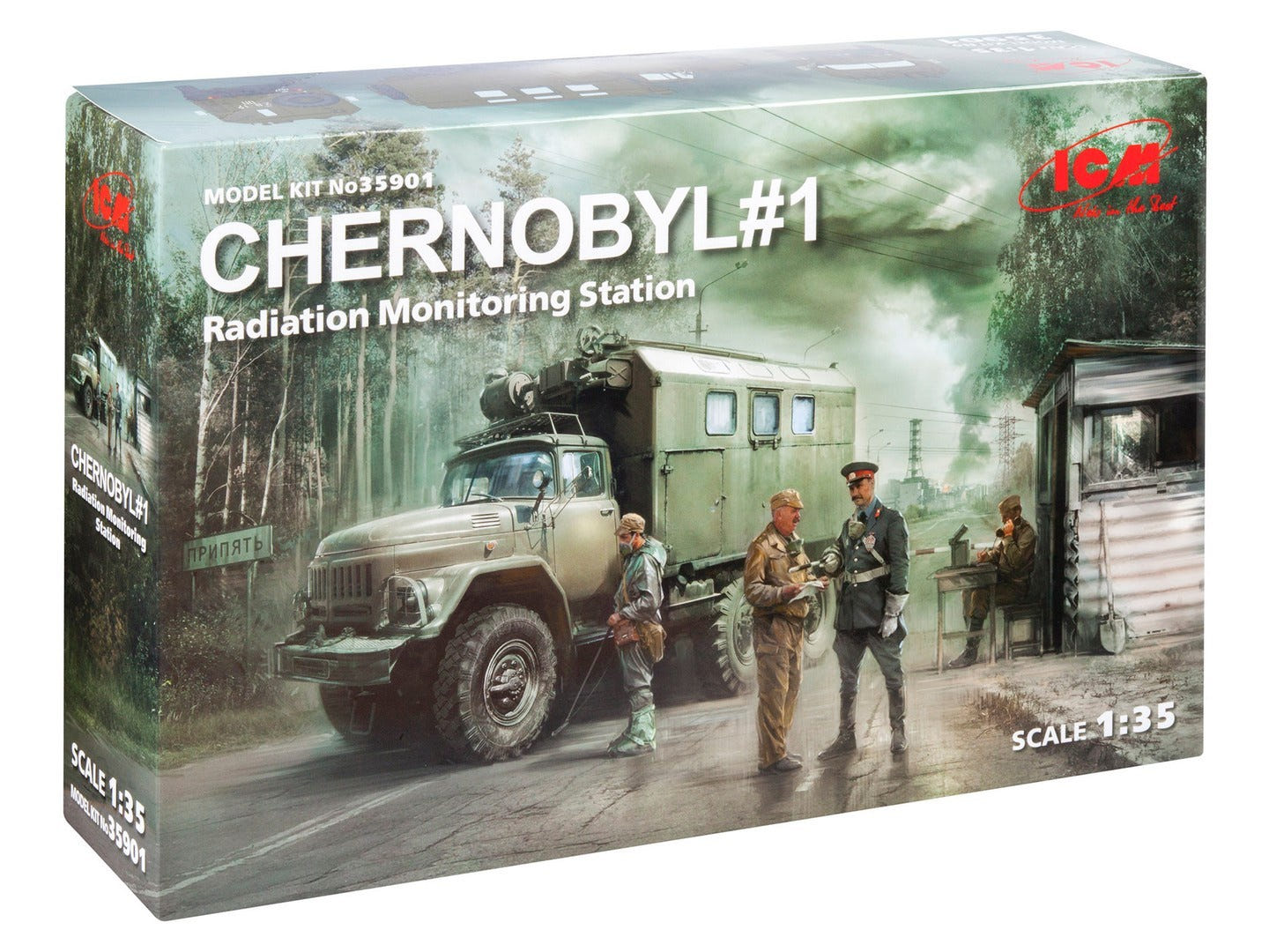 ICM 1:35 Chernobyl #1 Radiation Monitoring Station (ZiL Truck / Barrier Checkpoint & 5 Figures) - ICM35901