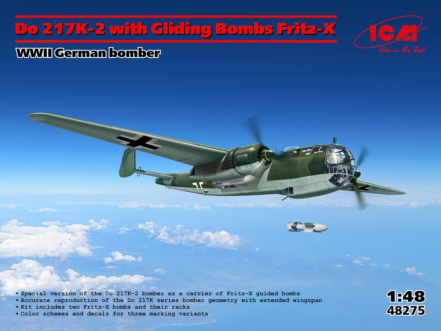 ICM 1:48 Do 217K-2 with Gliding Bombs Fritz-X WWII German Bomber - ICM48275