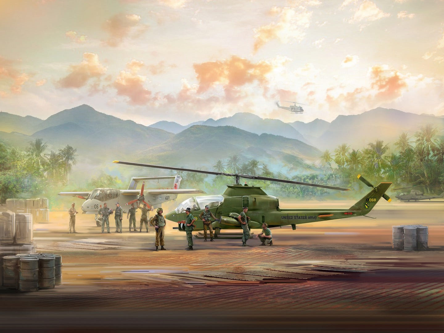 ICM 1:48 Cobra AH-1G & Bronco OV-10A Helicopters with U.S. Pilots & Ground Personnel (9 Figures) - ICM48303
