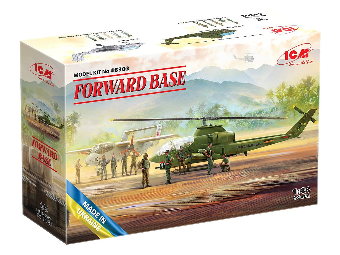 ICM 1:48 Cobra AH-1G & Bronco OV-10A Helicopters with U.S. Pilots & Ground Personnel (9 Figures) - ICM48303