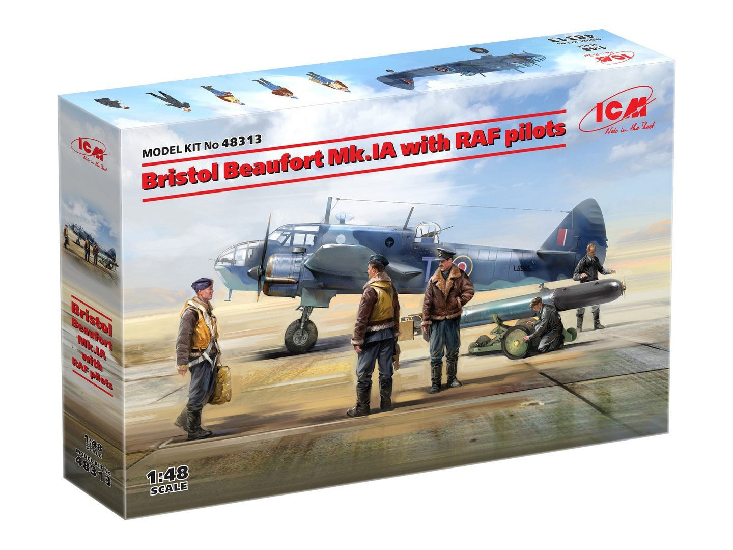 ICM 1:48 Bristol Beaufort Mk.IA with RAF Pilots & Ground Staff Figures - ICM48313
