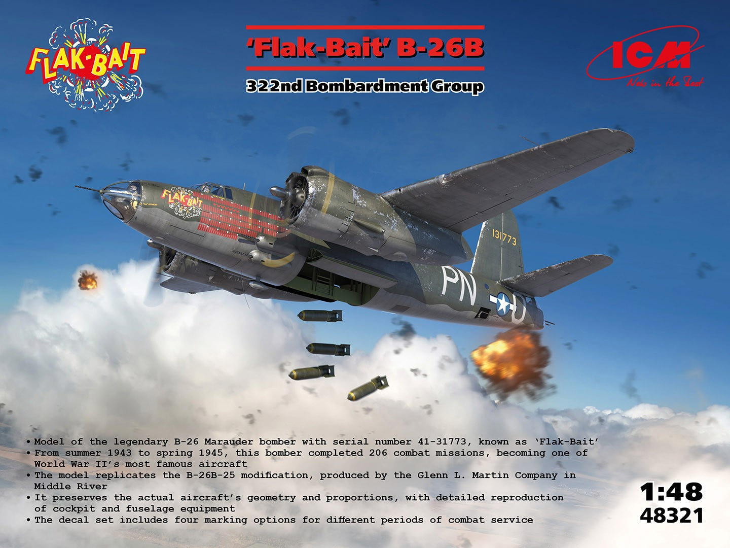 ICM 1:48 B-26B Marauder 'Flak Bait' Bomber 322nd Bombardment Group - ICM48321