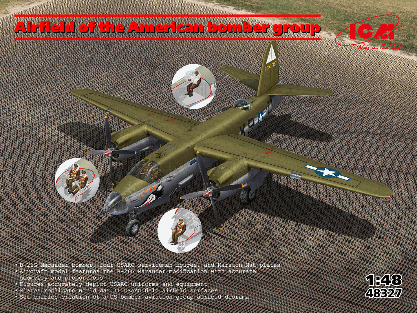 ICM 1:48 Airfield of the American Bomber Group (B-26G Marauder with Crew & Landing Mat) - ICM48327