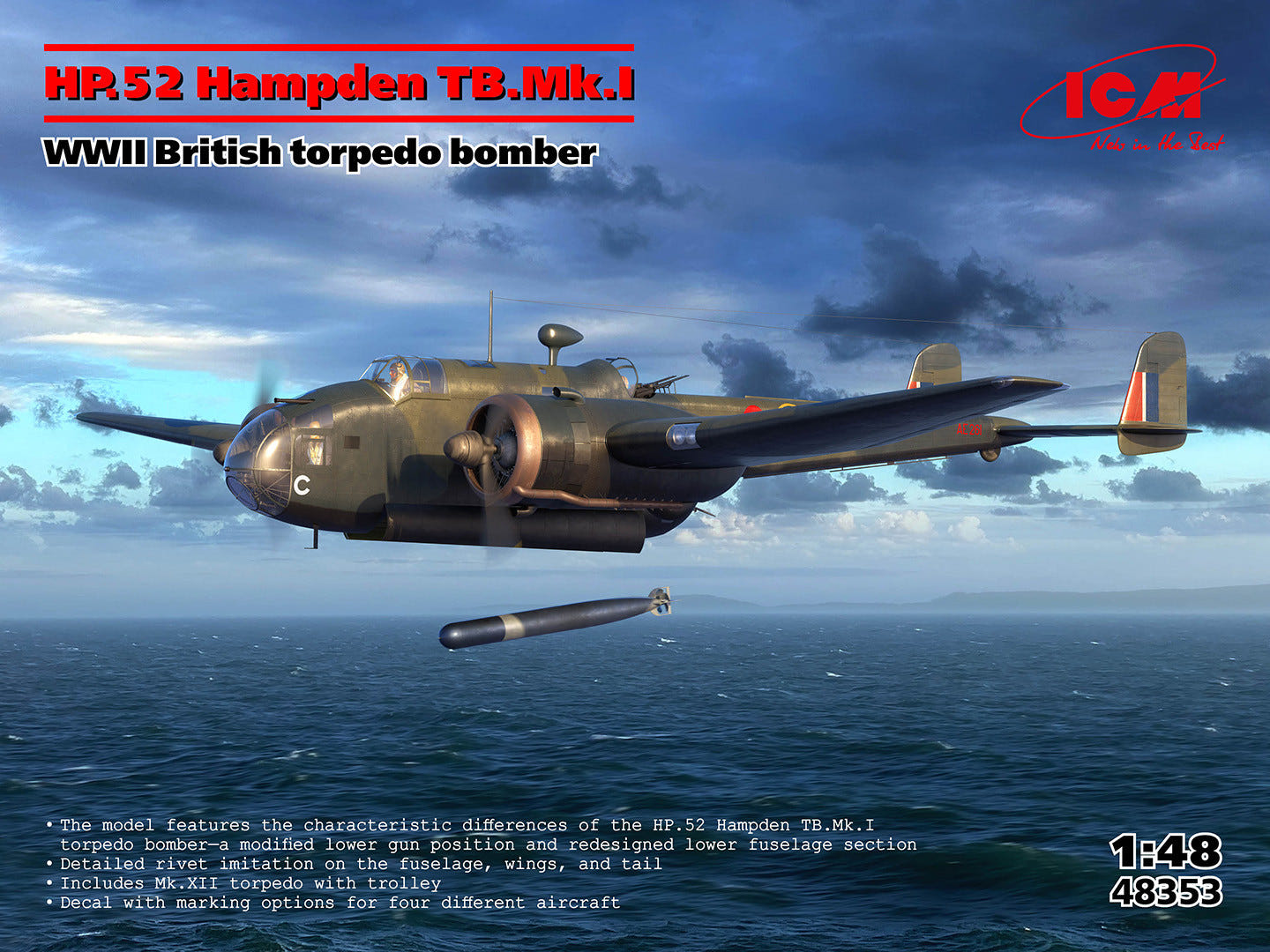 ICM 1:48 HP.52 Hampden TB.Mk.I WWII British Torpedo Bomber - ICM48353