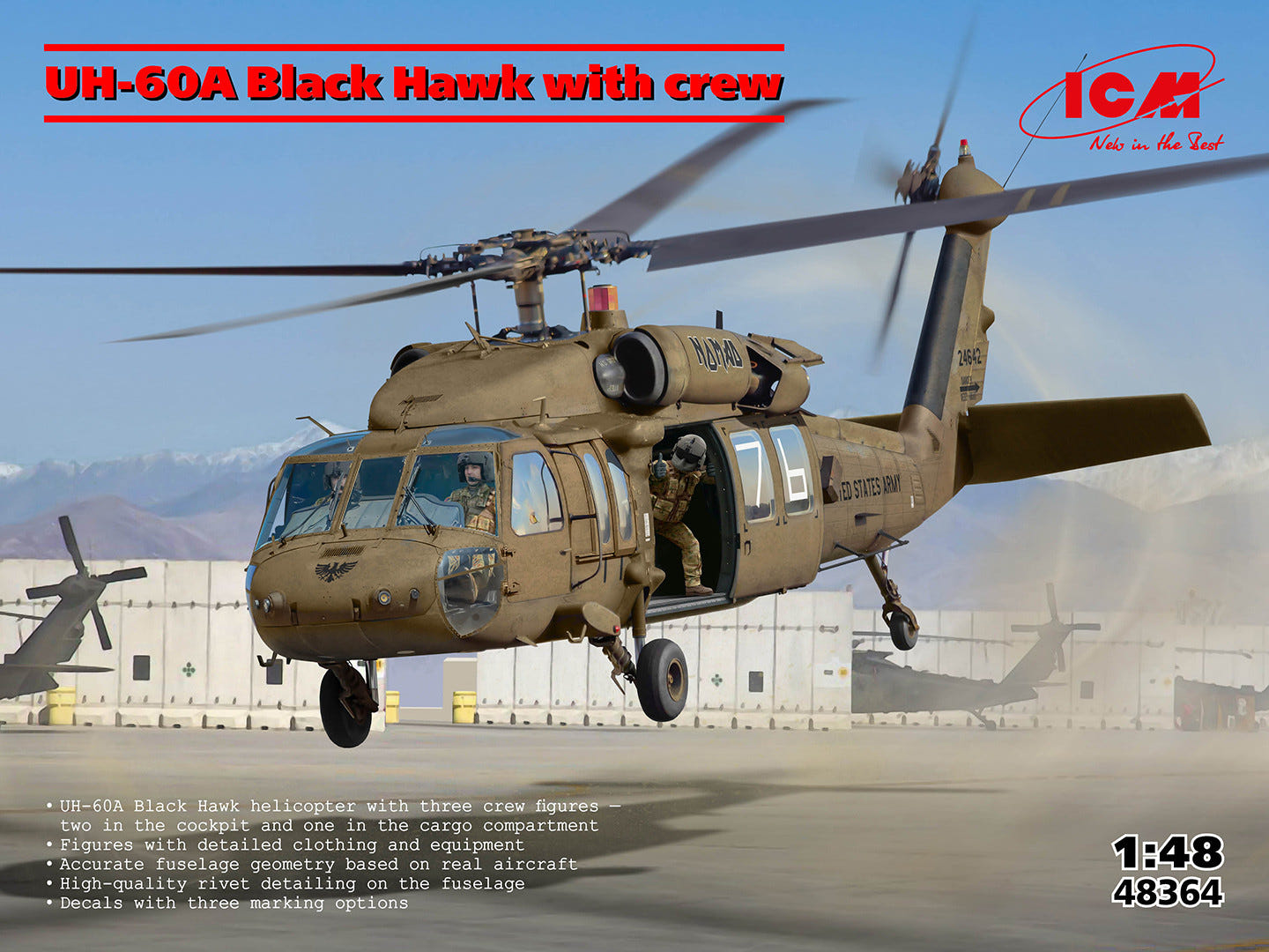 ICM 1:48 UH-60A Black Hawk Helicopter with 3 Crew Figures - ICM48364