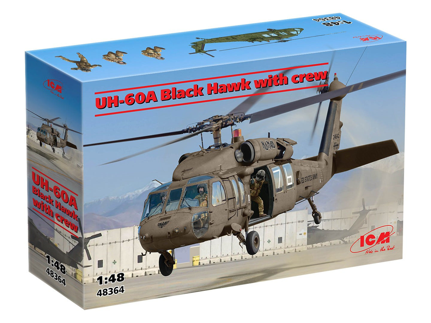 ICM 1:48 UH-60A Black Hawk Helicopter with 3 Crew Figures - ICM48364