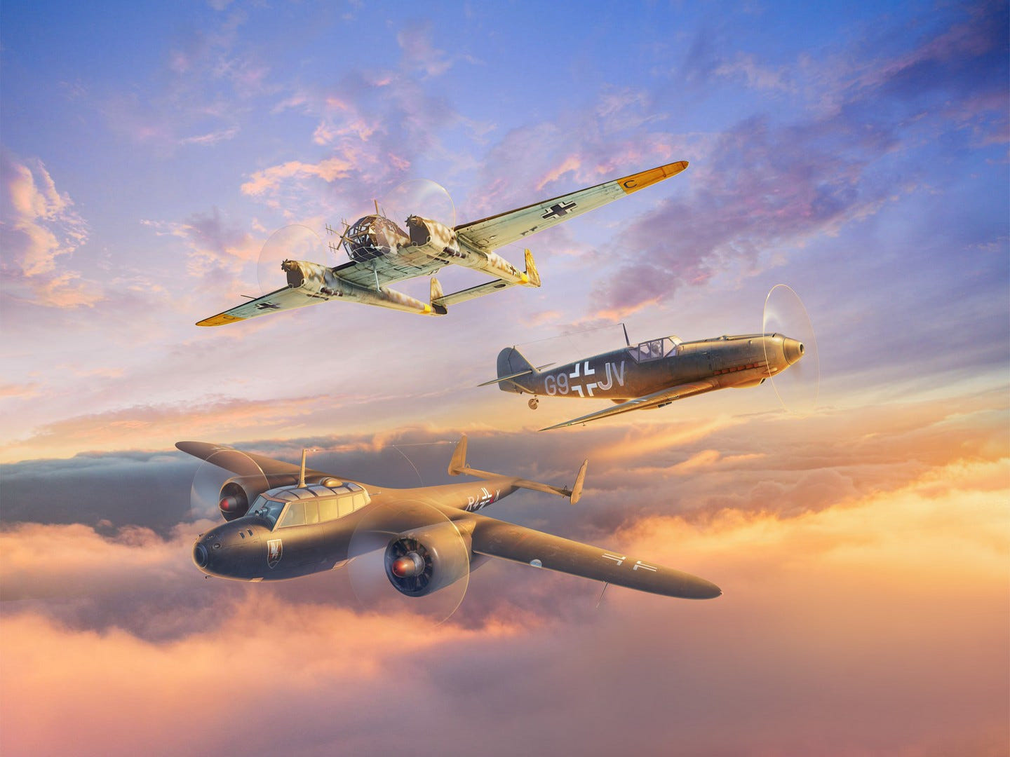 ICM 1:72 Set of 3 Luftwaffe Night Fighters (Bf 109E-4 / Do 172-10 Kauz II / Fw 189A-1) - ICM72209