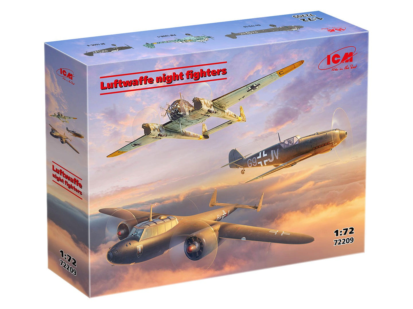 ICM 1:72 Set of 3 Luftwaffe Night Fighters (Bf 109E-4 / Do 172-10 Kauz II / Fw 189A-1) - ICM72209