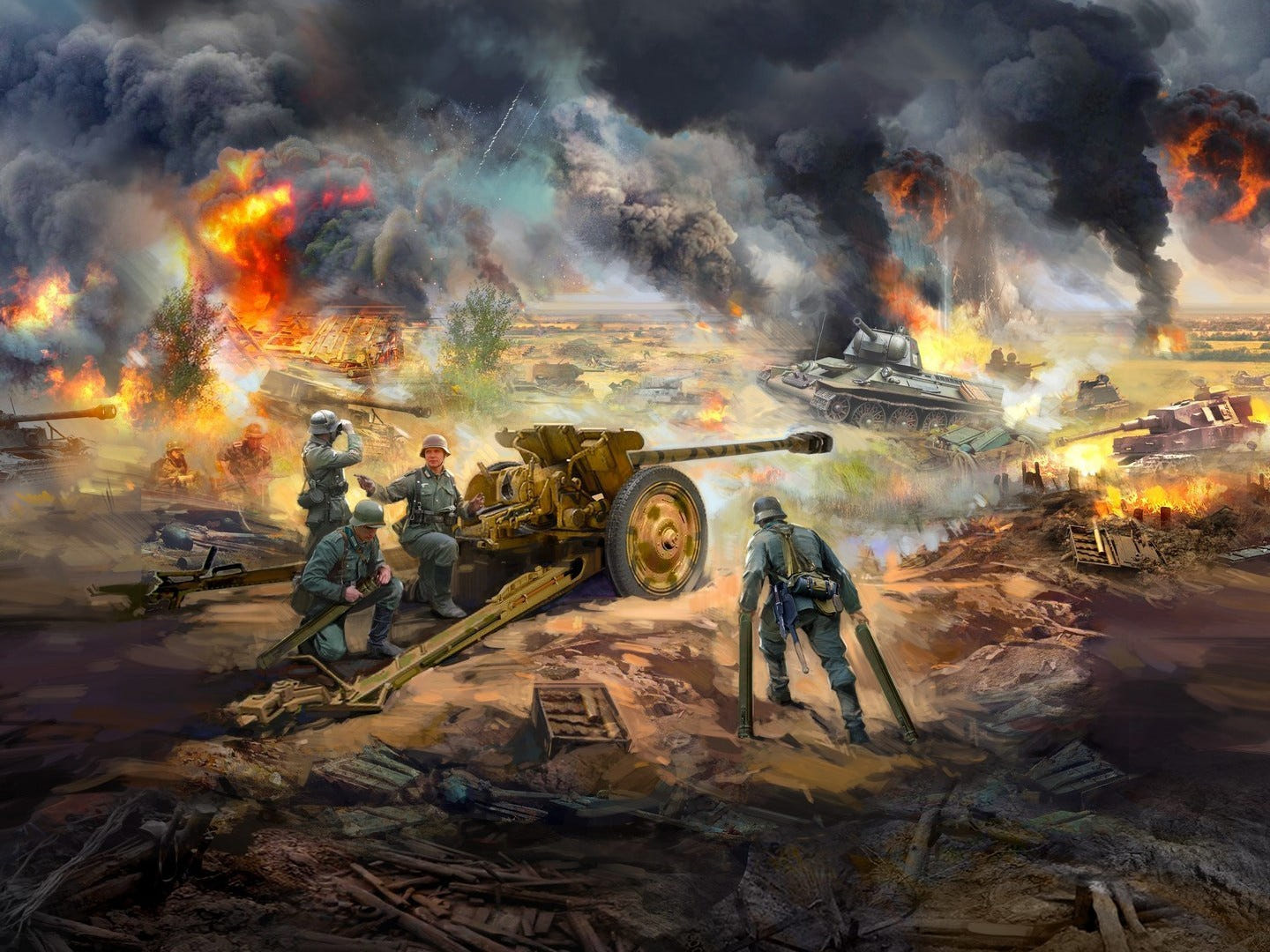 ICM 1:35 Battle of Kursk Set (July 1943) T-34-76 (Early 1943) & Pak 36(r) with 4 Crew Figures - ICMDS3505