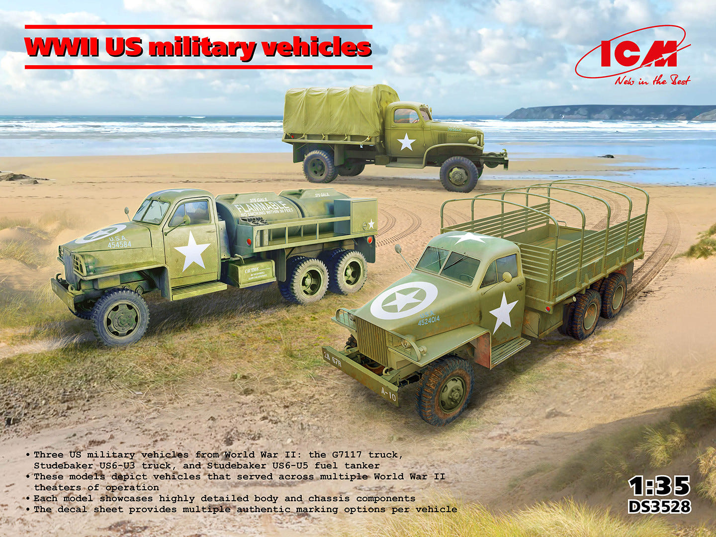ICM 1:35 WWII U.S. Military Vehicles G7117 / Studebaker US6-U3 / Studebaker US6-U5 (Set of 3 Trucks) - ICMDS3528