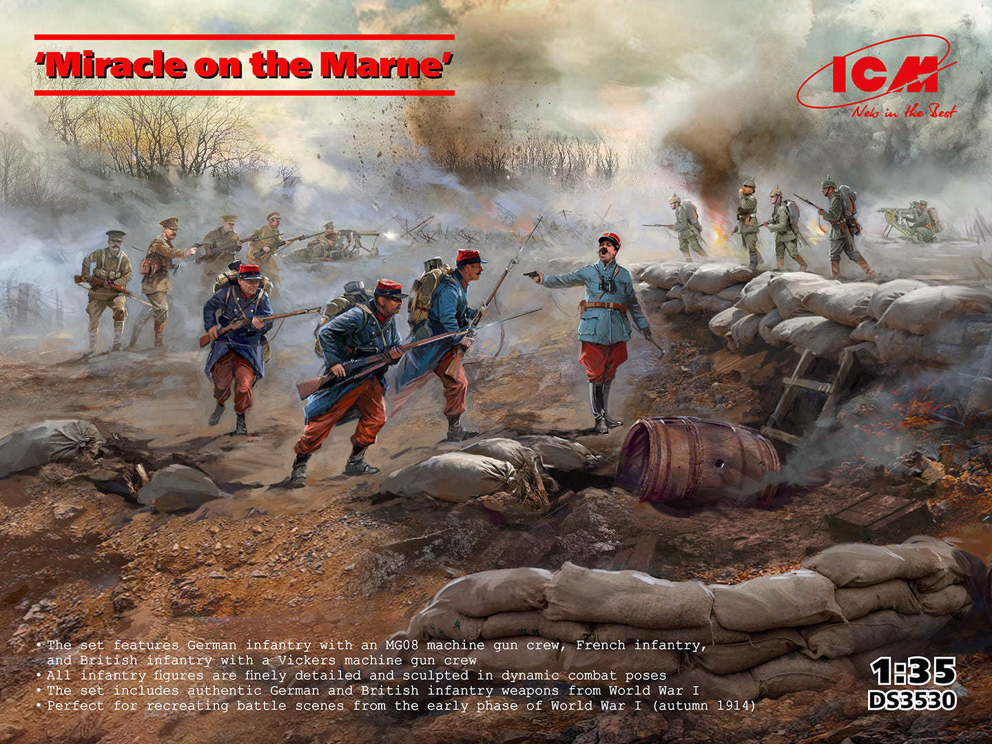 ICM 1:35 Miracle on the Marne' WWI British French & German Infantry Figure Set - ICMDS3530