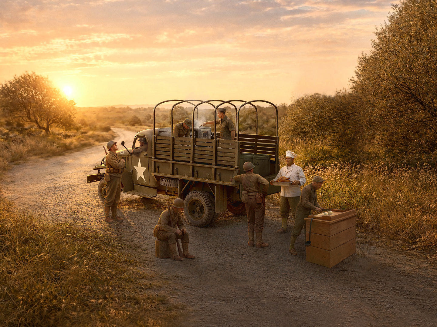 ICM 1:35 Festive Dinner on the Front Line (U.S. WWII G7117 Kitchen Truck with Figures & Accessories) - ICMDS3532
