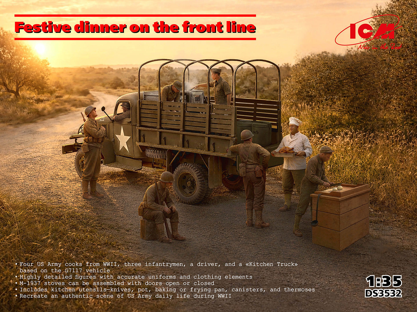 ICM 1:35 Festive Dinner on the Front Line (U.S. WWII G7117 Kitchen Truck with Figures & Accessories) - ICMDS3532