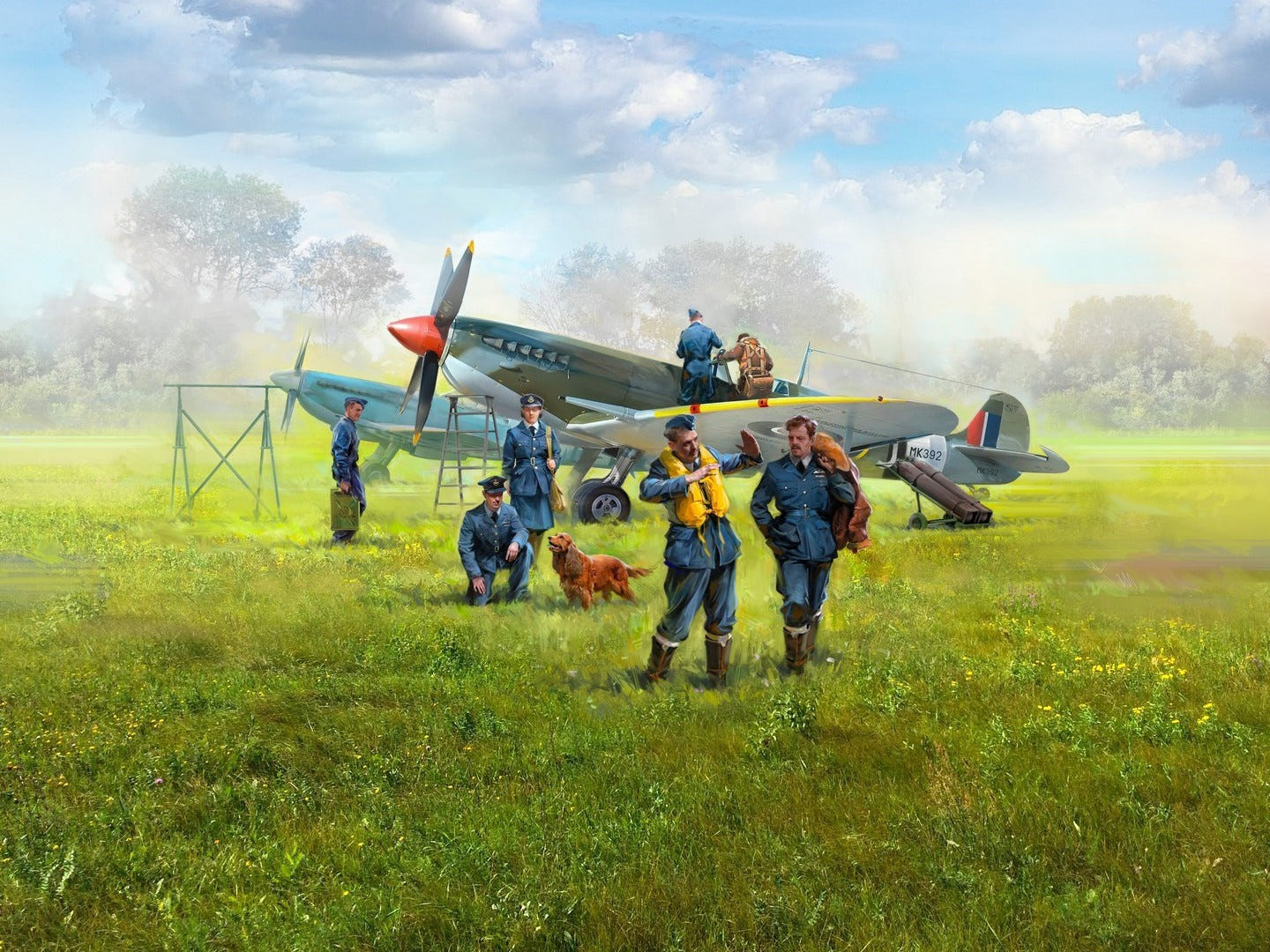 ICM 1:48 WWII RAF Airfield Set Spitfire Mk.IX & Mk.VII with RAF Pilots & Ground Personnel (7 Figures) - ICMDS4802