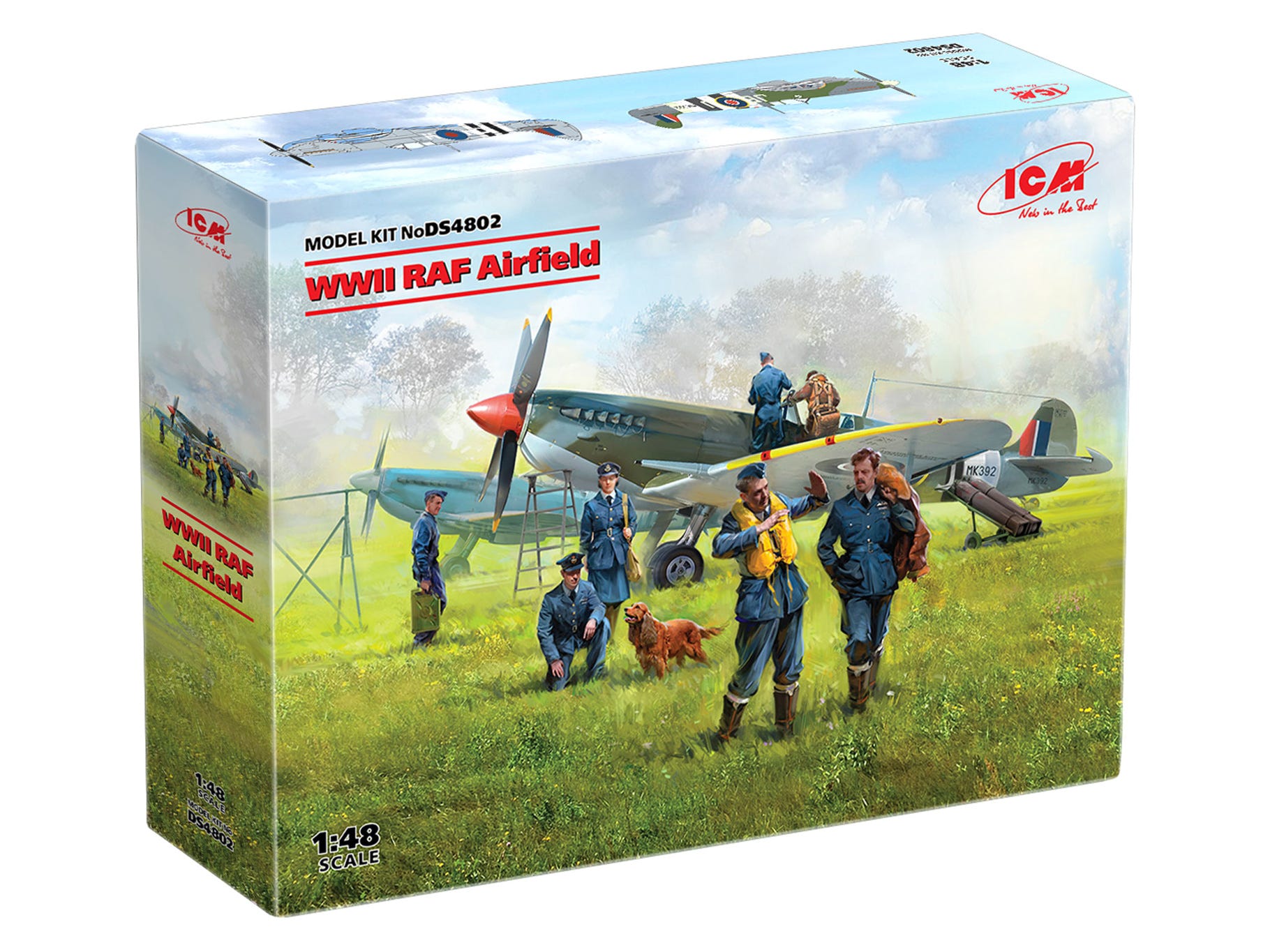 ICM 1:48 WWII RAF Airfield Set Spitfire Mk.IX & Mk.VII with RAF Pilots & Ground Personnel (7 Figures) - ICMDS4802