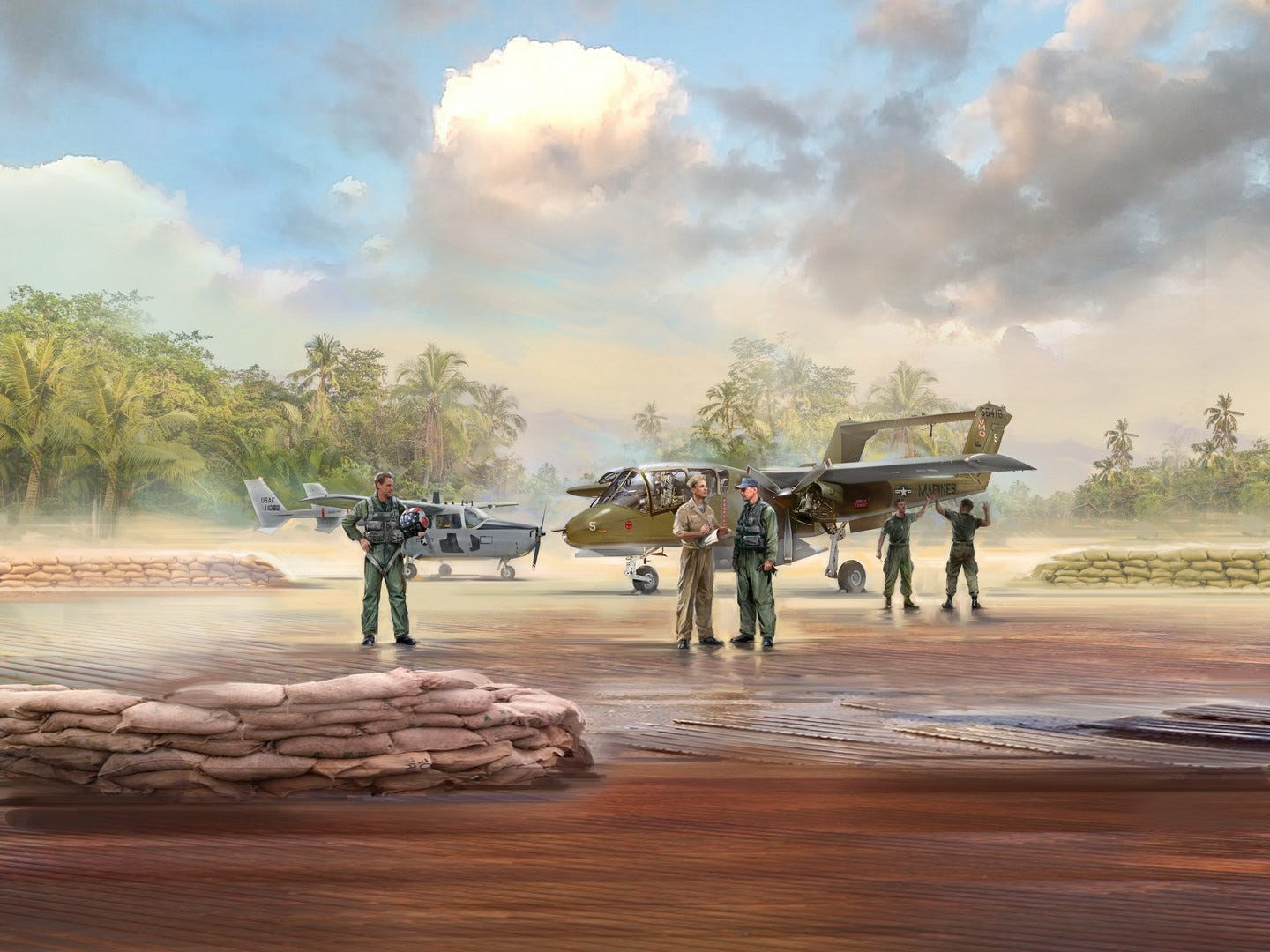 ICM 1:48 Vietnam USAF Airfield Set (0-2A & OV-10A Aircraft with 5 Figures) - ICMDS4803