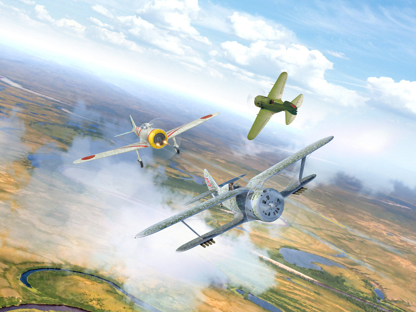 ICM 1:72 ‘Air Battle Over Khalkhin-Gol’ I-16 Type 18 / I-153 Chaika / Ki-27a (Set of 3 Aircraft) - ICMDS7208
