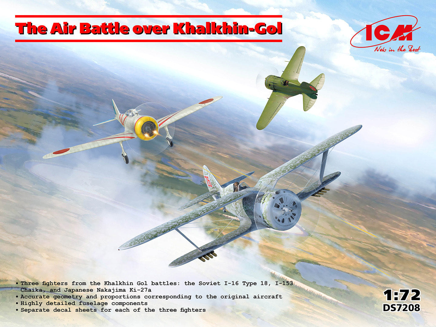 ICM 1:72 ‘Air Battle Over Khalkhin-Gol’ I-16 Type 18 / I-153 Chaika / Ki-27a (Set of 3 Aircraft) - ICMDS7208