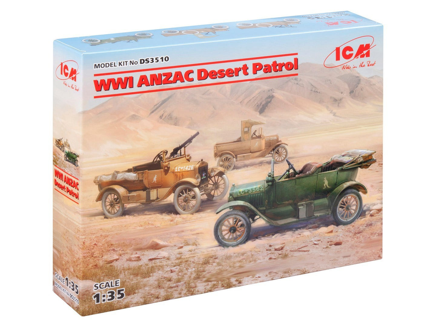 ICM 1:35 WWI ANZAC Desert Patrol Model T LCP & Utility & Touring Cars (Set of 3) - ICMDS3510