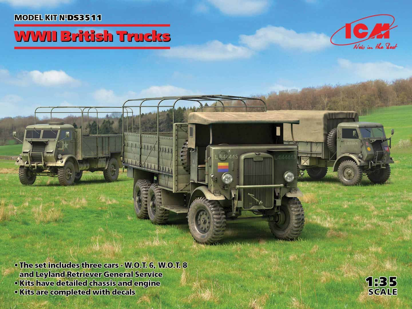 ICM 1:35 WWII British Trucks Model W.O.T. 6 / Model W.O.T. 8 / Leyland Retriever General Service (Set of 3) - ICMDS3511