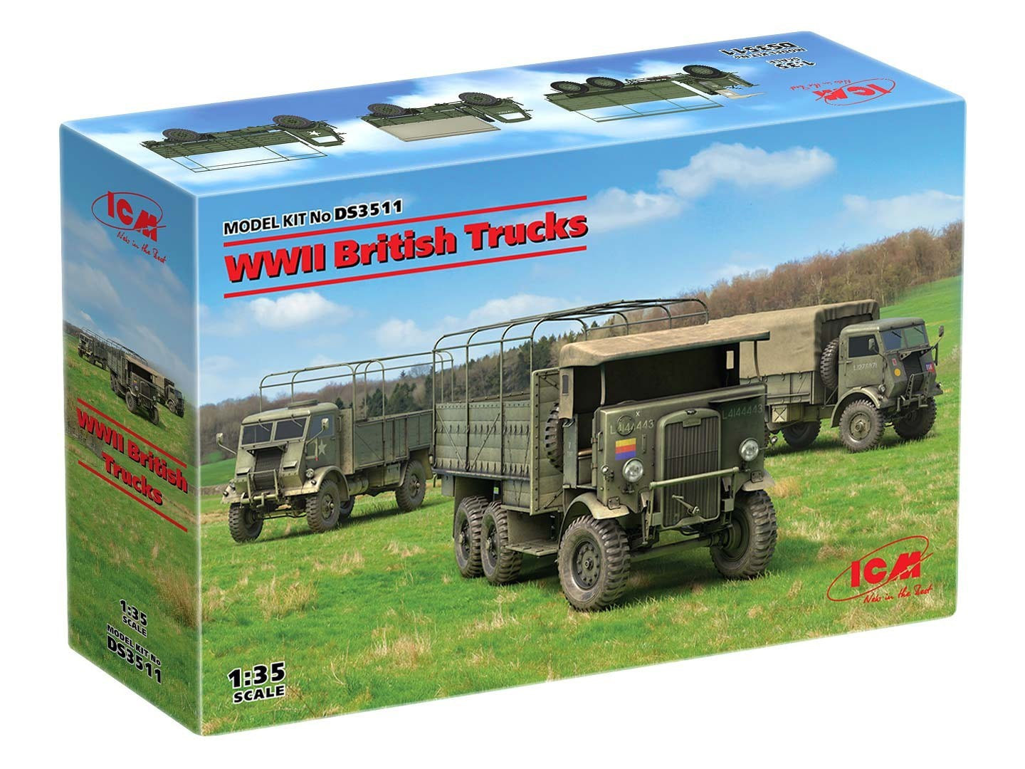 ICM 1:35 WWII British Trucks Model W.O.T. 6 / Model W.O.T. 8 / Leyland Retriever General Service (Set of 3) - ICMDS3511