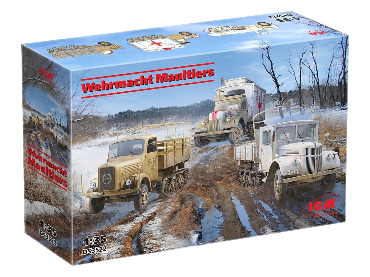 ICM 1:35 Wehrmacht Maultiers / Sd.Kfz.3b V3000S/SSM with Shelter / KHD S3000/SS M (Set of 3) - ICMDS3522