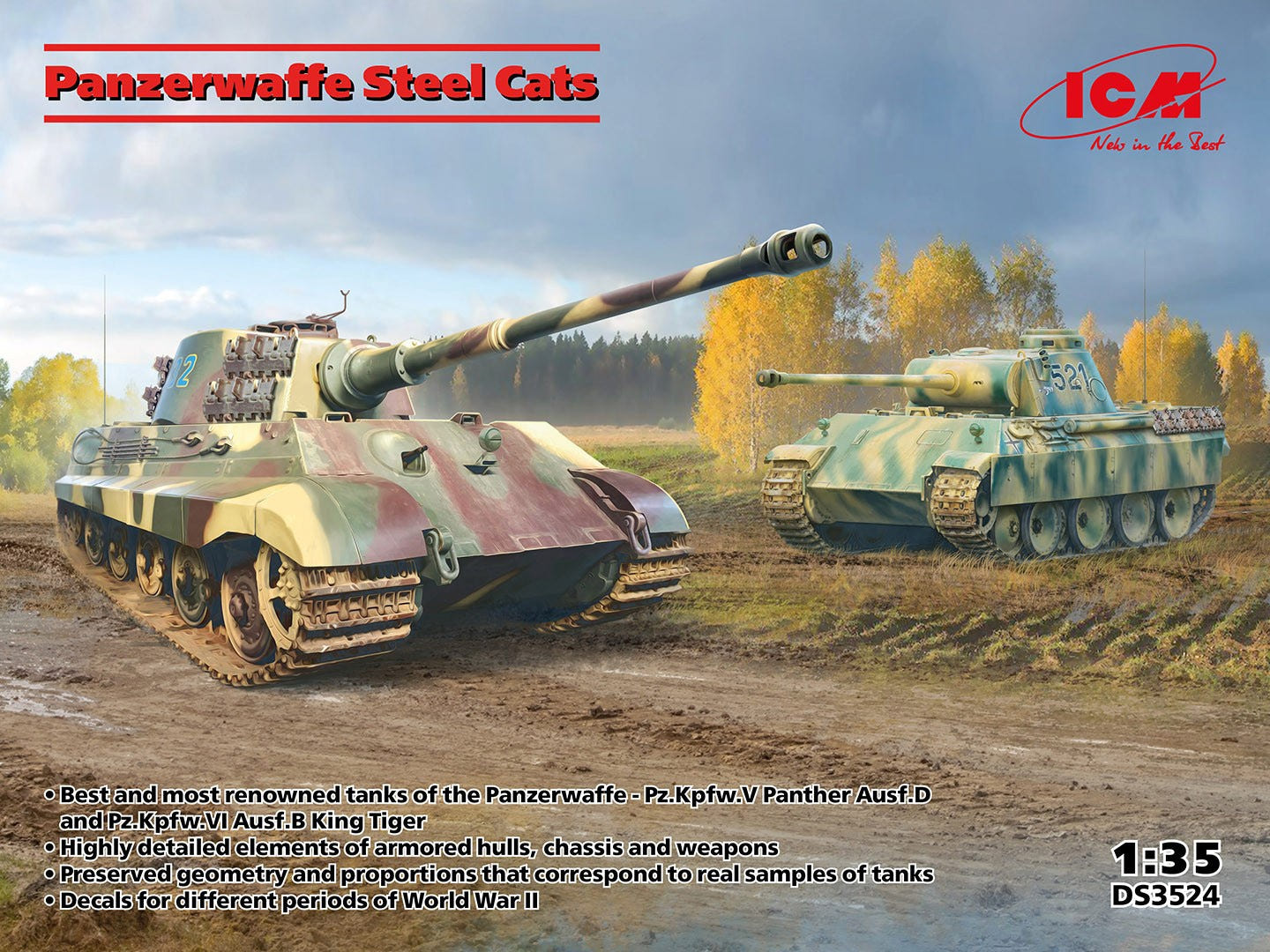 ICM 1:35 Panzerwaffe Steel Cats (Pz.Kpfw.V Panther Ausf.D & Pz.Kpfw.VI Ausf.B King Tiger Tanks) - ICMDS3524