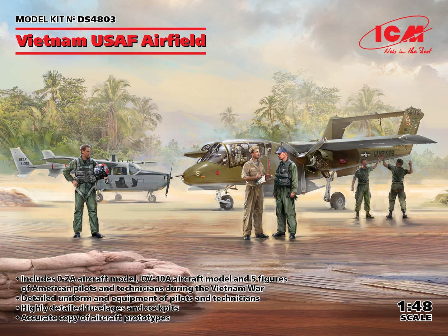 ICM 1:48 Vietnam USAF Airfield Set (0-2A & OV-10A Aircraft with 5 Figures) - ICMDS4803
