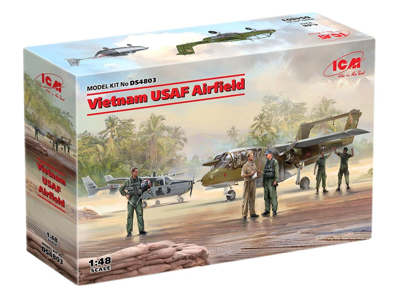 ICM 1:48 Vietnam USAF Airfield Set (0-2A & OV-10A Aircraft with 5 Figures) - ICMDS4803