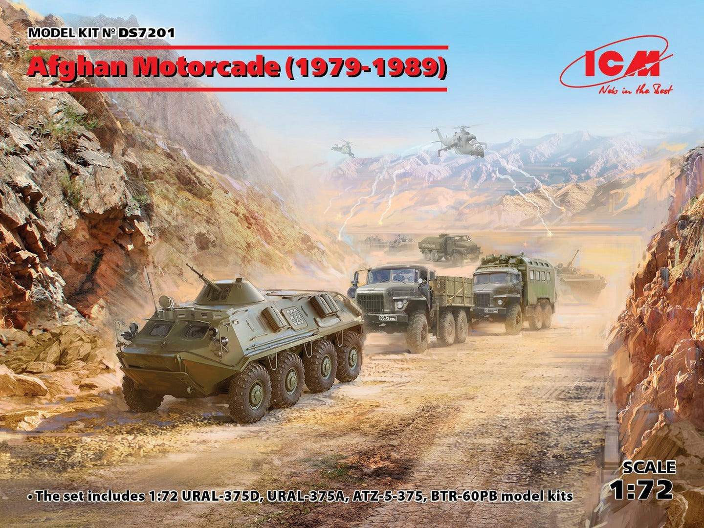 ICM 1:72 Afghan Motorcade (1979-1989) URAL-375D / URAL-375A / ATZ-5-375 / BTR-60PB (Set of 4) - ICMDS7201