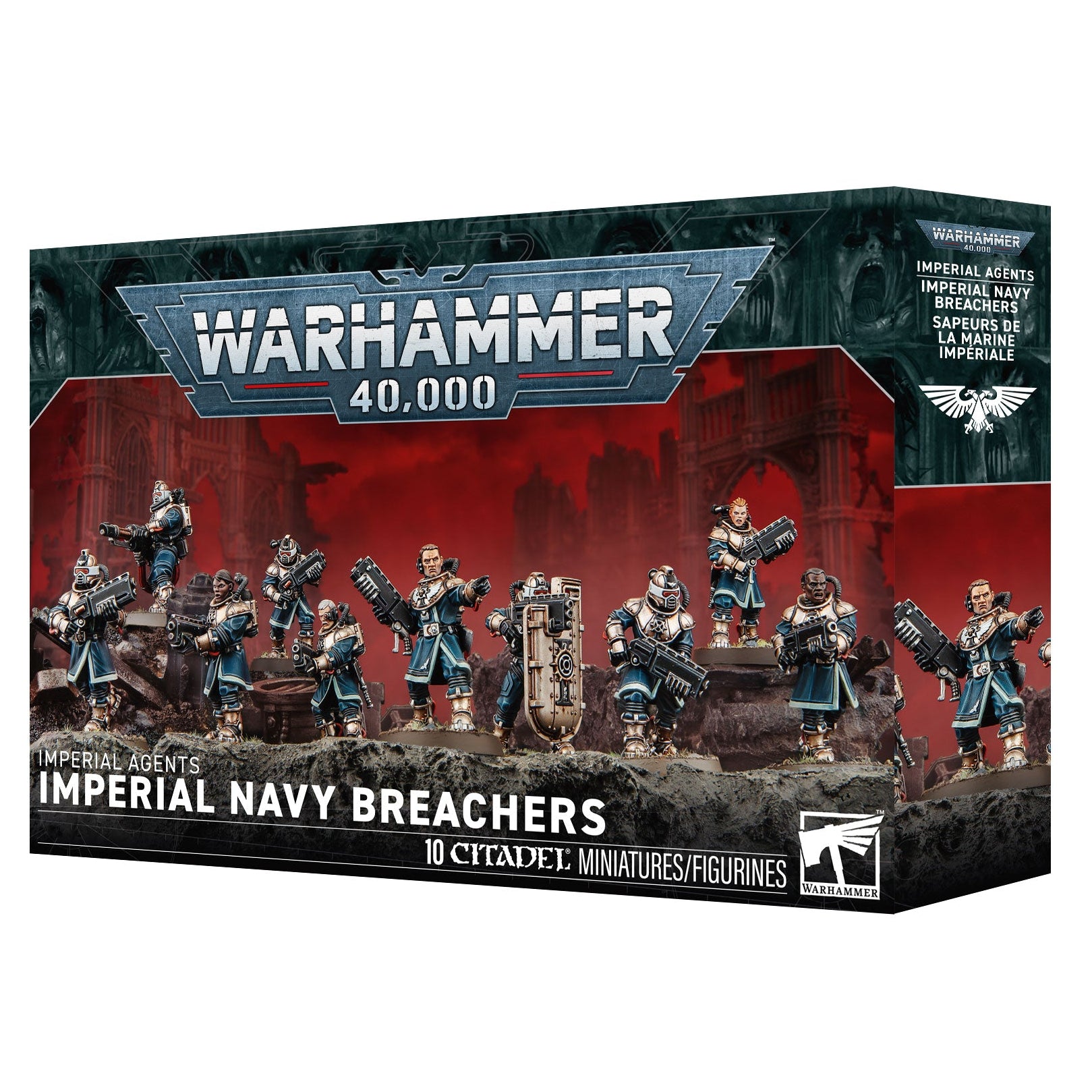 Warhammer 40,000 Imperial Navy Breachers miniature figures box set, showing the retail packaging with illustrated miniatures and the Warhammer 40,000 branding.
