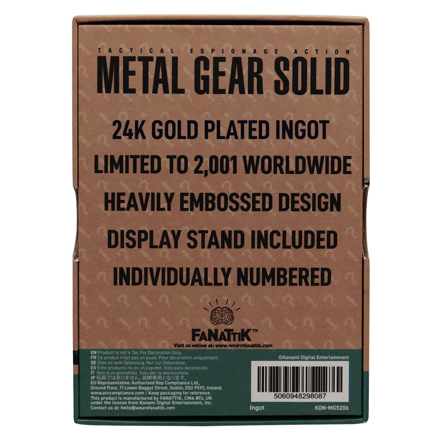 Metal Gear Solid 2 - 24k Gold Plated Raiden Ingot - Loaded Dice