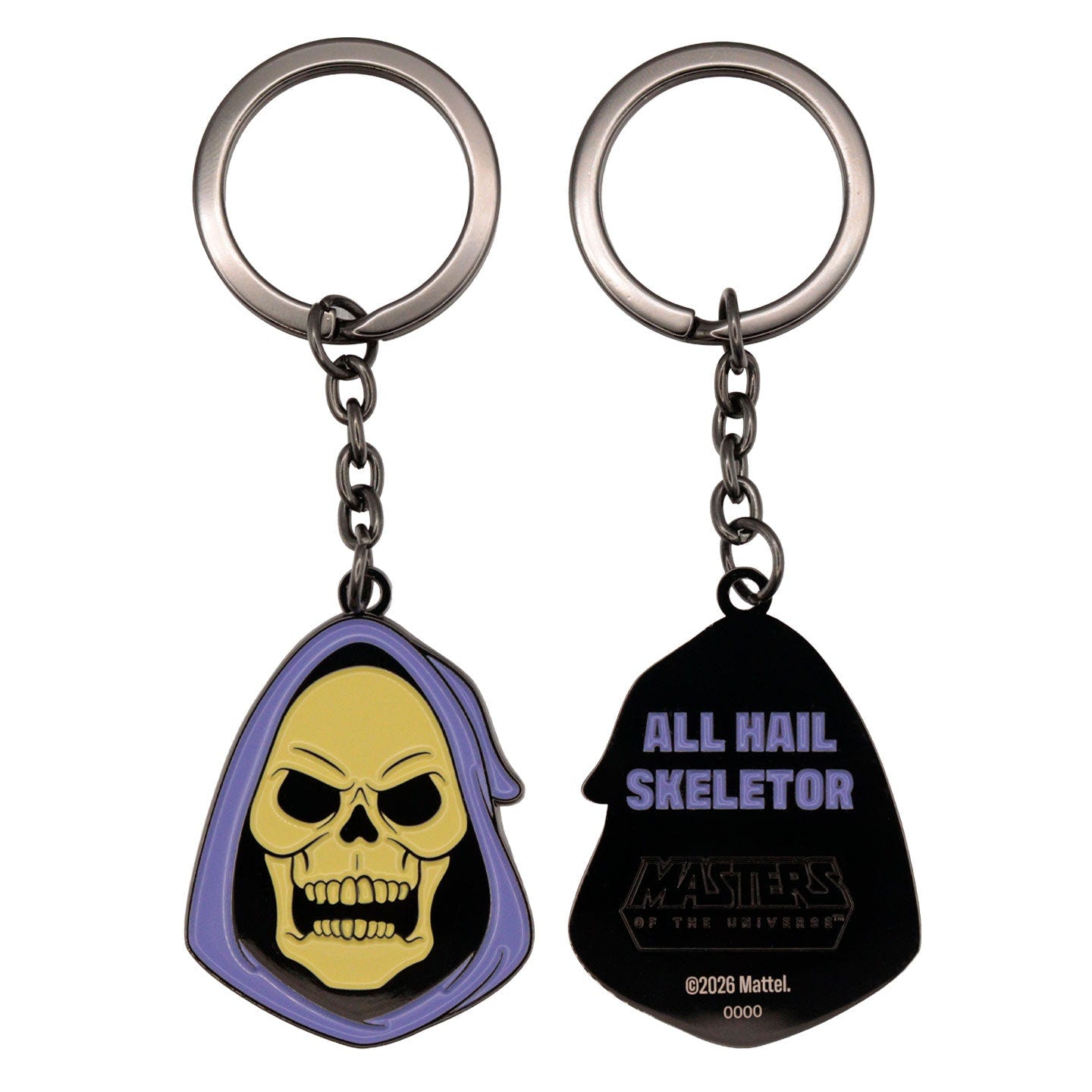 Skeletor keyring front and back side by side