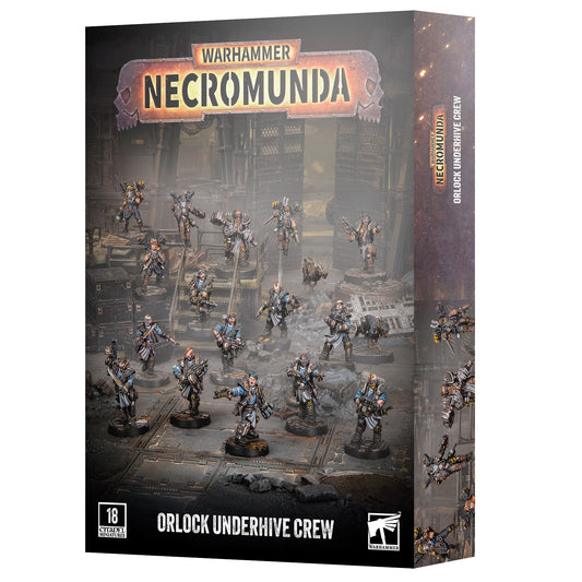 Warhammer Necromunda Orlock Underhive Crew box set, featuring a detailed sci-fi illustration of orlocks on the front cover and spine, with the Warhammer logo at the top.