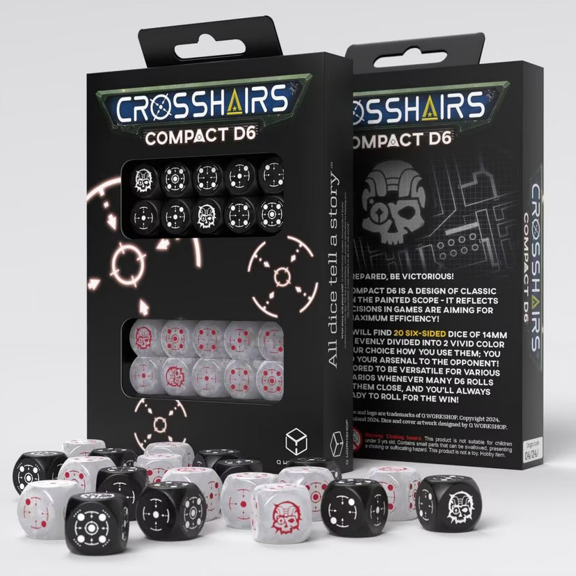Crosshairs Compact D6: Black & Pearl gaming dice