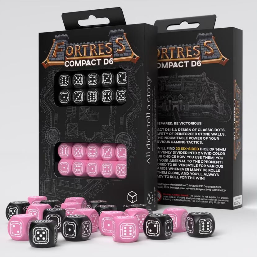 Fortress Compact D6 - Black & Pink premium D6 gaming dice
