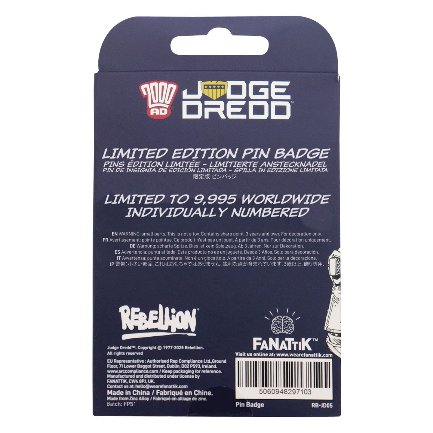 2000 AD Judge Dredd You’re Next Punk Pin Badge - Loaded Dice