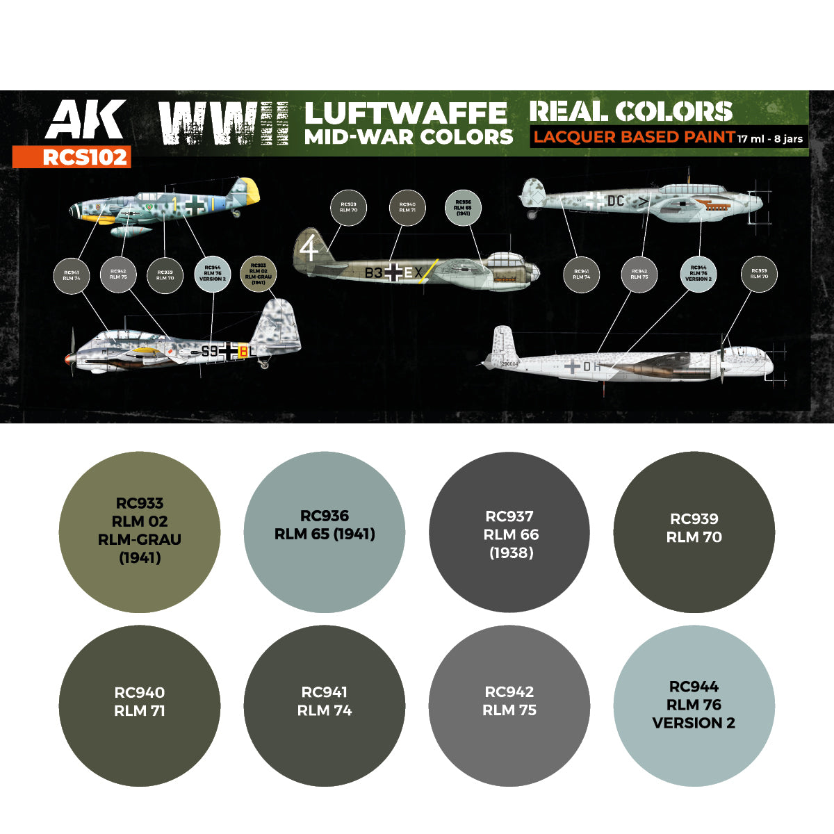 AK Interactive Real Colors - WWII Luftwaffe Mid-War Set (RCS102) - Loaded Dice