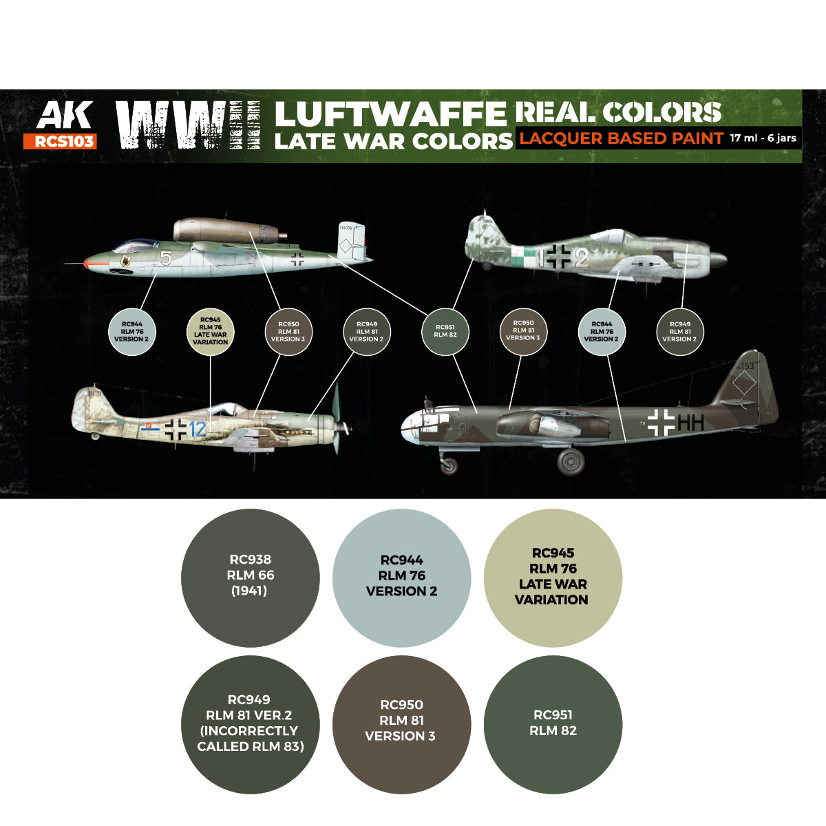AK Interactive Real Colors - WWII Luftwaffe Late War Set (RCS103) - Loaded Dice
