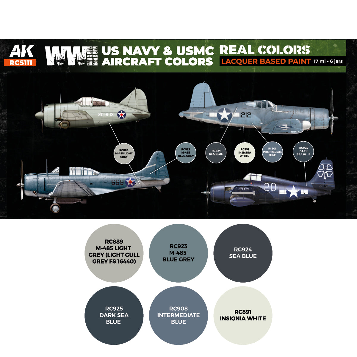 AK Interactive Real Colors - WWII US Navy & USMC Aircraft Set (RCS111) - Loaded Dice
