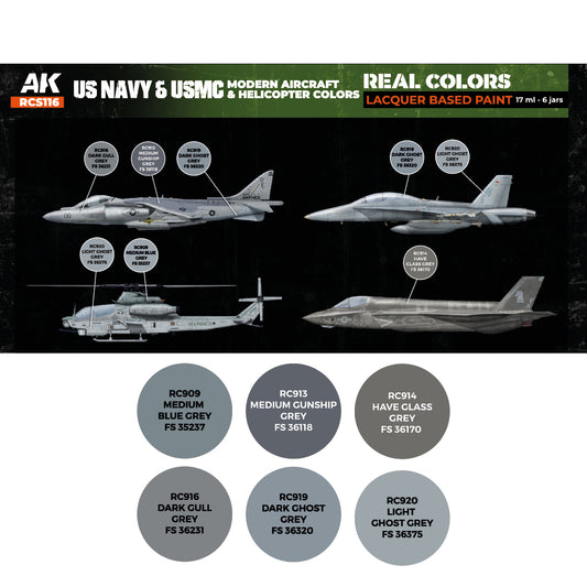 AK Interactive Real Colors - US Navy & USMC Modern Aircraft & Helicopter Set (RCS116) - Loaded Dice