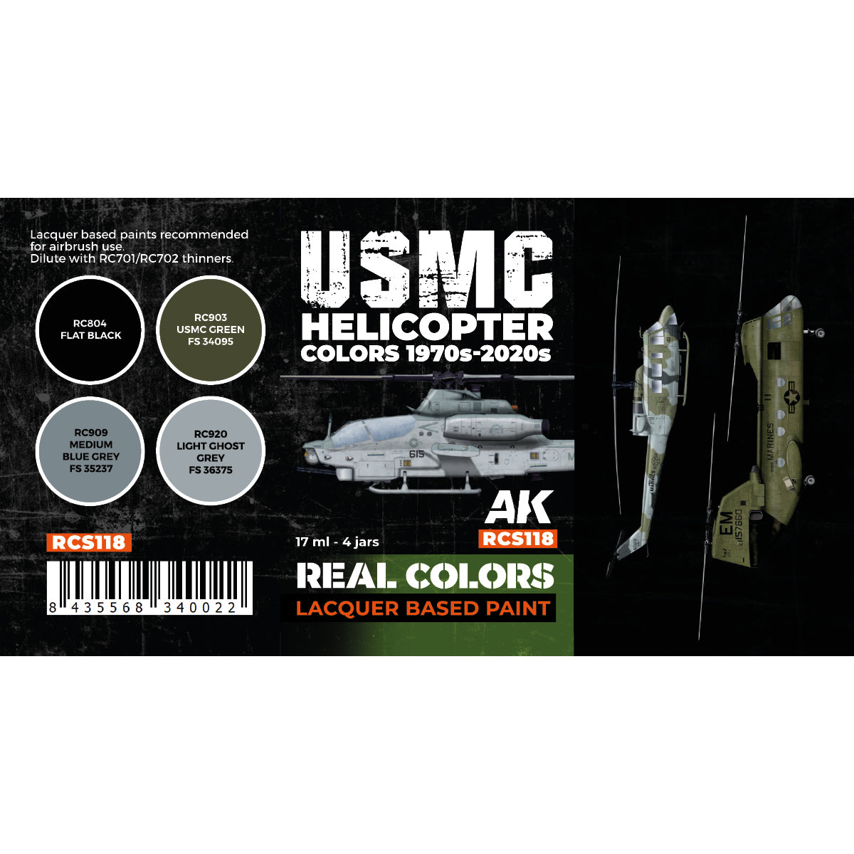 AK Interactive Real Colors - USMC Helicopter 1970s-2020s Set (RCS118) - Loaded Dice