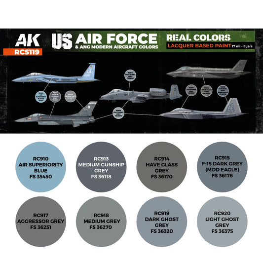 AK Interactive Real Colors - US Air Force & ANG Modern Aircraft Colors Set (RCS119) - Loaded Dice