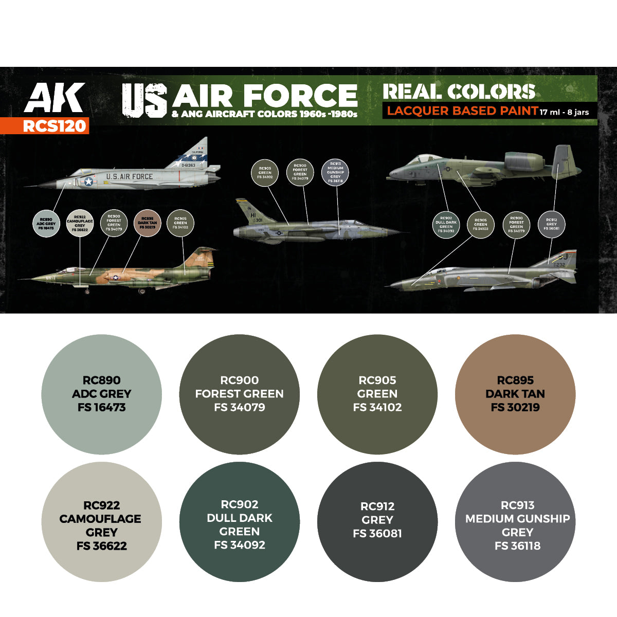 AK Interactive Real Colors - US Air Force & ANG Aircraft 1960s-1980s Set (RCS120) - Loaded Dice