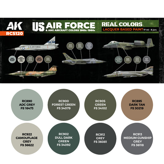 AK Interactive Real Colors - US Air Force & ANG Aircraft 1960s-1980s Set (RCS120) - Loaded Dice